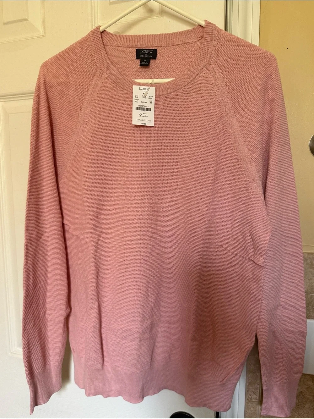 J. Crew Men's Crewneck Sweater in Blush Pink
